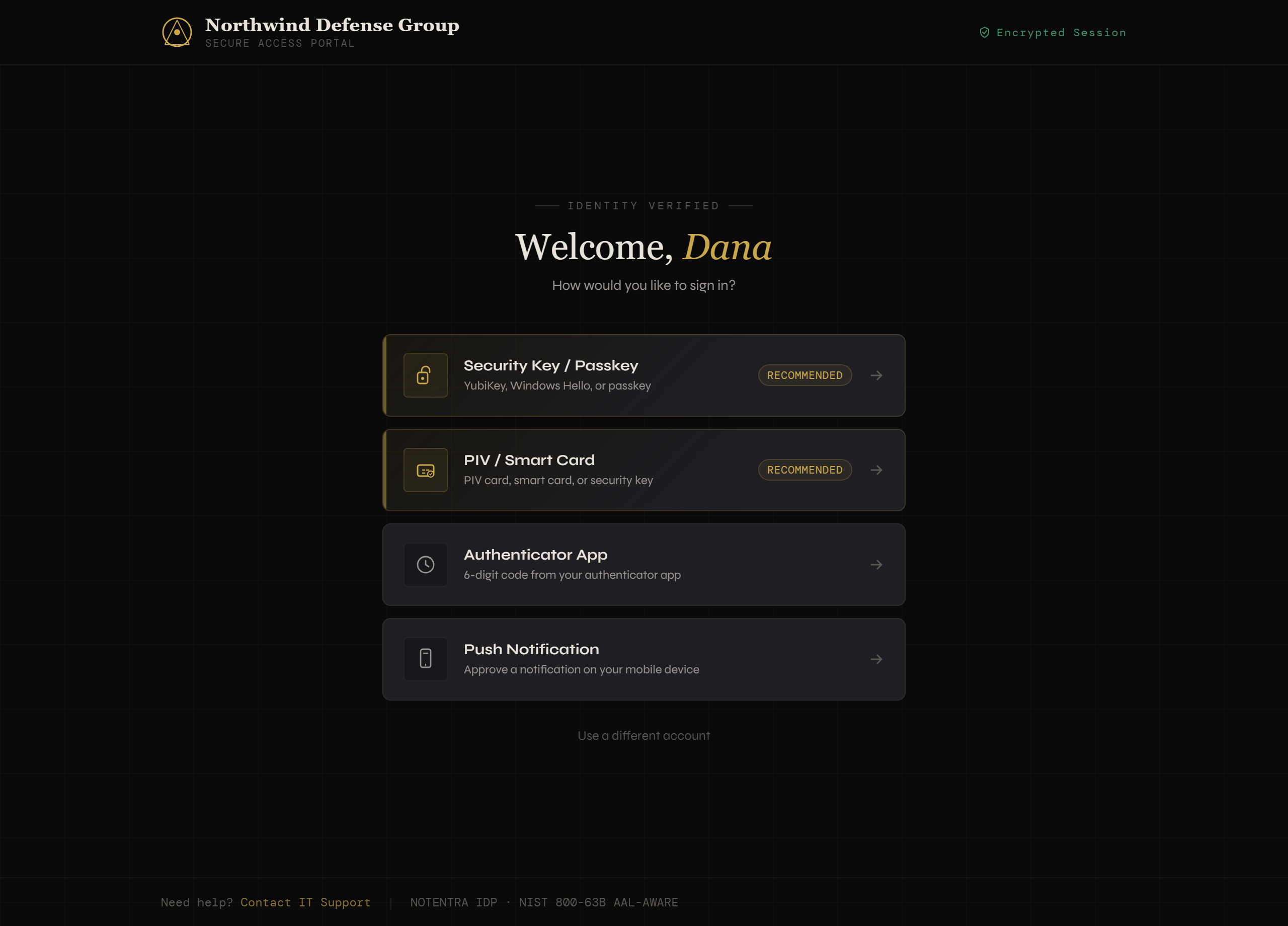 Notentra IdP sign-in portal